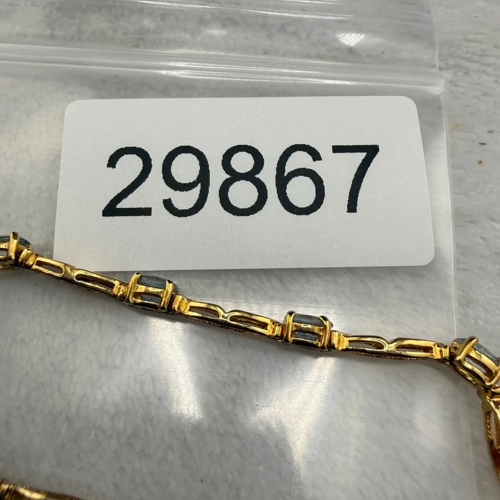 Tennis Bracelet Gold Tone Blue Stone 925 Sterling Silver JJT 7